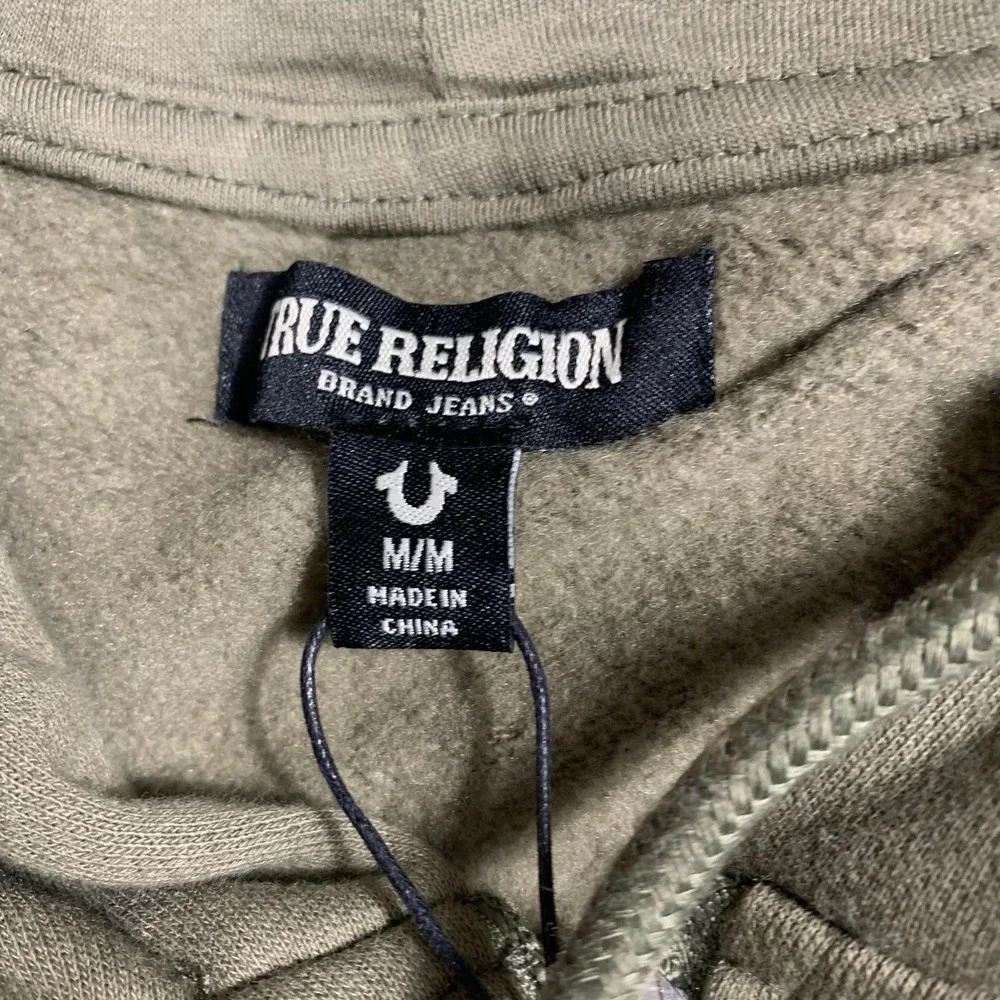 True Religion Hoodie Mens Medium Green Sweatshirt Global Buddha Zip Up New $119‎